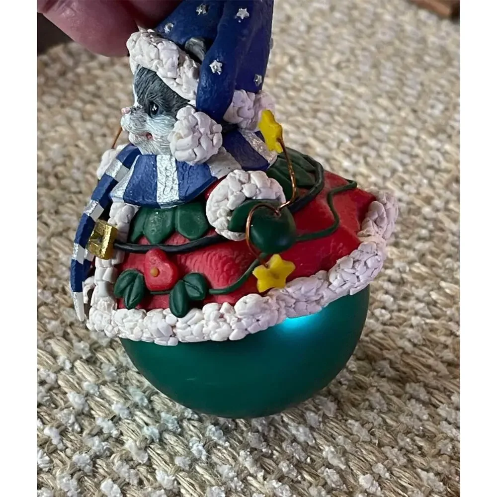 fat cat Christmas ornament blown glass ball